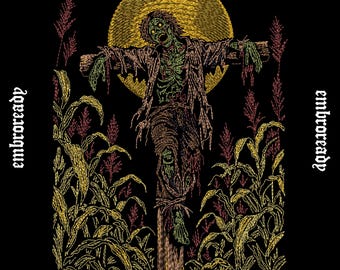 Spooky Moonlit Scarecrow Embroidery Design | Halloween Autumn Harvest Pattern (PES, DST, JEF File)