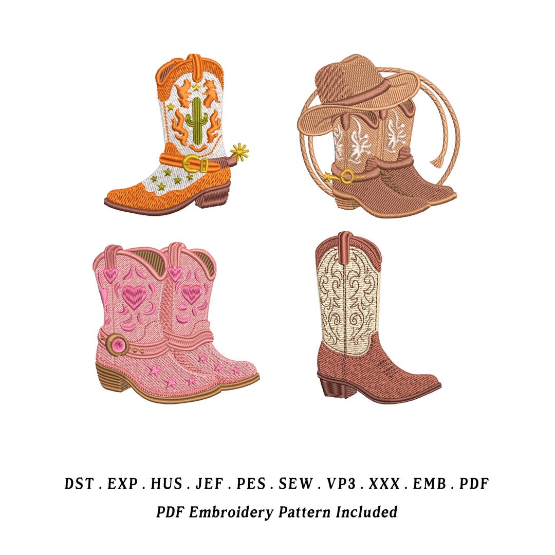 Western Cowboy Boots Embroidery Designs Bundle, EMB Included – Instant ...