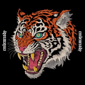 Psychedelic Tiger Embroidery Design, Roaring Head Machine File (PES, DST, JEF File)