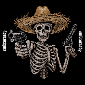 Deadshot Sombrero Stickdatei, Totenkopf Cowboy Schuss Pistole Maschinenstickdatei, PES DST JEF Stickdatei