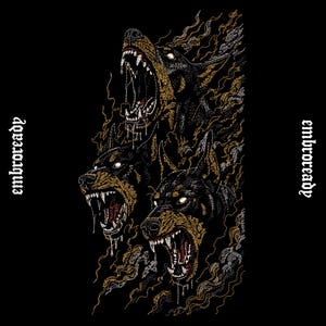 The Hounds of Hell Embroidery Design, Hellhound Embroidery Pattern, Gothic Dog Embroidery File, Demon Hound Tattoo Style PES DST JEF File