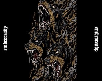 Hounds of Hell Embroidery Design, Gothic Demon Dog Tattoo Pattern (PES, DST, JEF File)