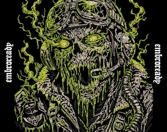 Hell Squadron Skull Pilot Embroidery Design, Military Gothic Aviator Patch (PES, DST, JEF File)