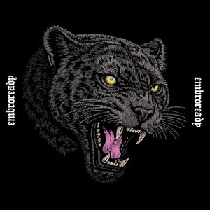 Black Panther Embroidery Design | Roaring Big Cat Streetwear Patch Tattoo Style | PES DST JEF Machine File