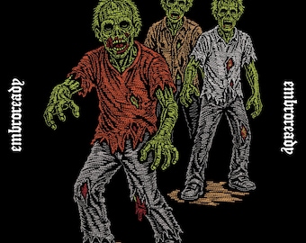 Night of the Zombies Embroidery Design, Horror Halloween Pattern (PES, DST, JEF File)