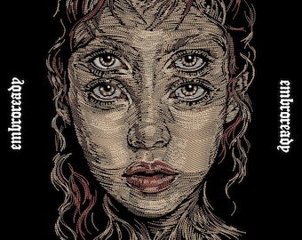 Four Eyed Woman Embroidery Design | Surreal Occult Portrait, Dark Academia (PES, DST, JEF File)