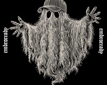 Ghost Baseball Cap Embroidery Design, Spooky Halloween Streetwear Patch (PES DST JEF File)