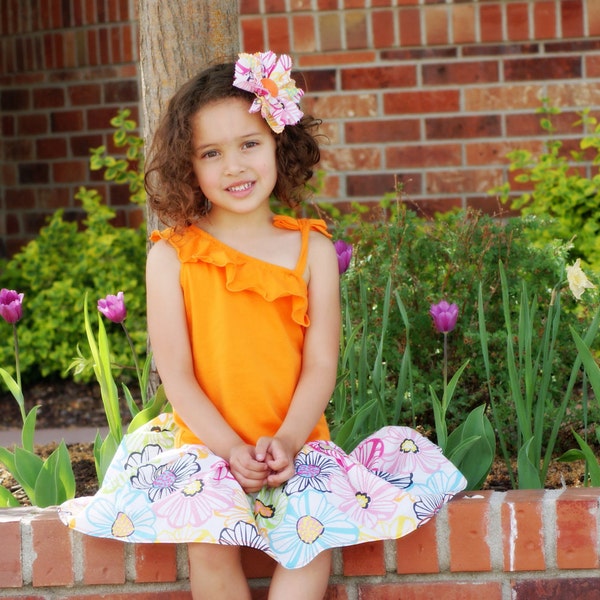 CLEARANCE SALE Spring Summer Girls Orange Sleeveless Spring Flowers Dress - Last One Size 4