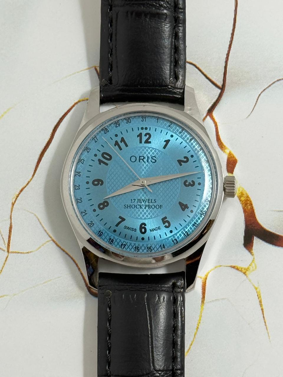 dress watch blue hands Blue Hands Dress Watch with Brown Leather Strap main image 0