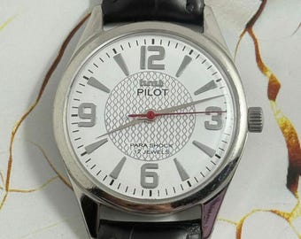 Reloj de pulsera vintage HMT Pilot mecánico de cuerda manual con esfera blanca nueva y 17 joyas para hombre