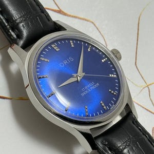 Vintage Oris Men's Navy Blue Dial Hand-Winding Watch, Swiss FHF Movement image 3