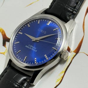 Vintage Oris Men's Navy Blue Dial Hand-Winding Watch, Swiss FHF Movement image 7