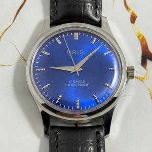 Vintage Oris Men's Navy Blue Dial Hand-Winding Watch, Swiss FHF Movement image 1