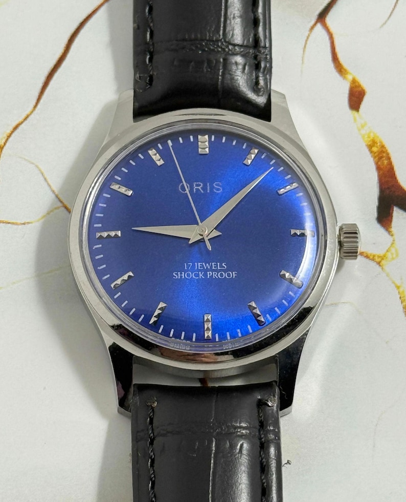Vintage Oris Men's Navy Blue Dial Hand-Winding Watch, Swiss FHF Movement image 1
