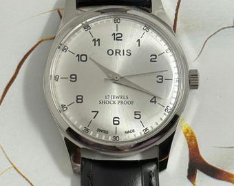 Vintage Oris white Dial Hand Winding FHF Movement ST-96 Swiss Mens Wrist Watch