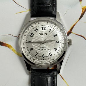 Reloj de pulsera suizo Oris ST-96 vintage con taquímetro, esfera blanca, cuerda manual, movimiento FHF, para hombre