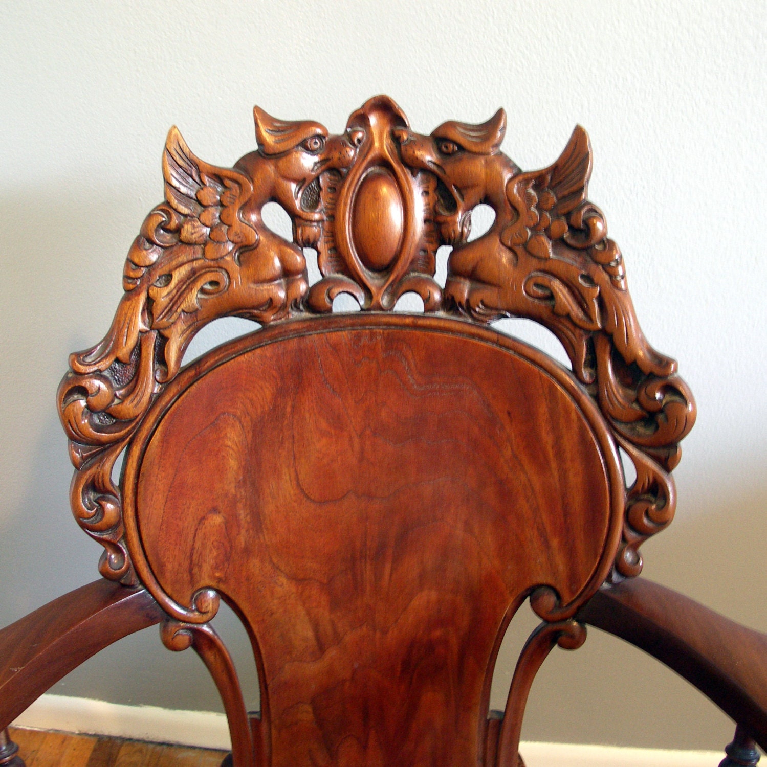 Antique Griffin Rocking Chair Stickley Brandt Carved Griffin Etsy