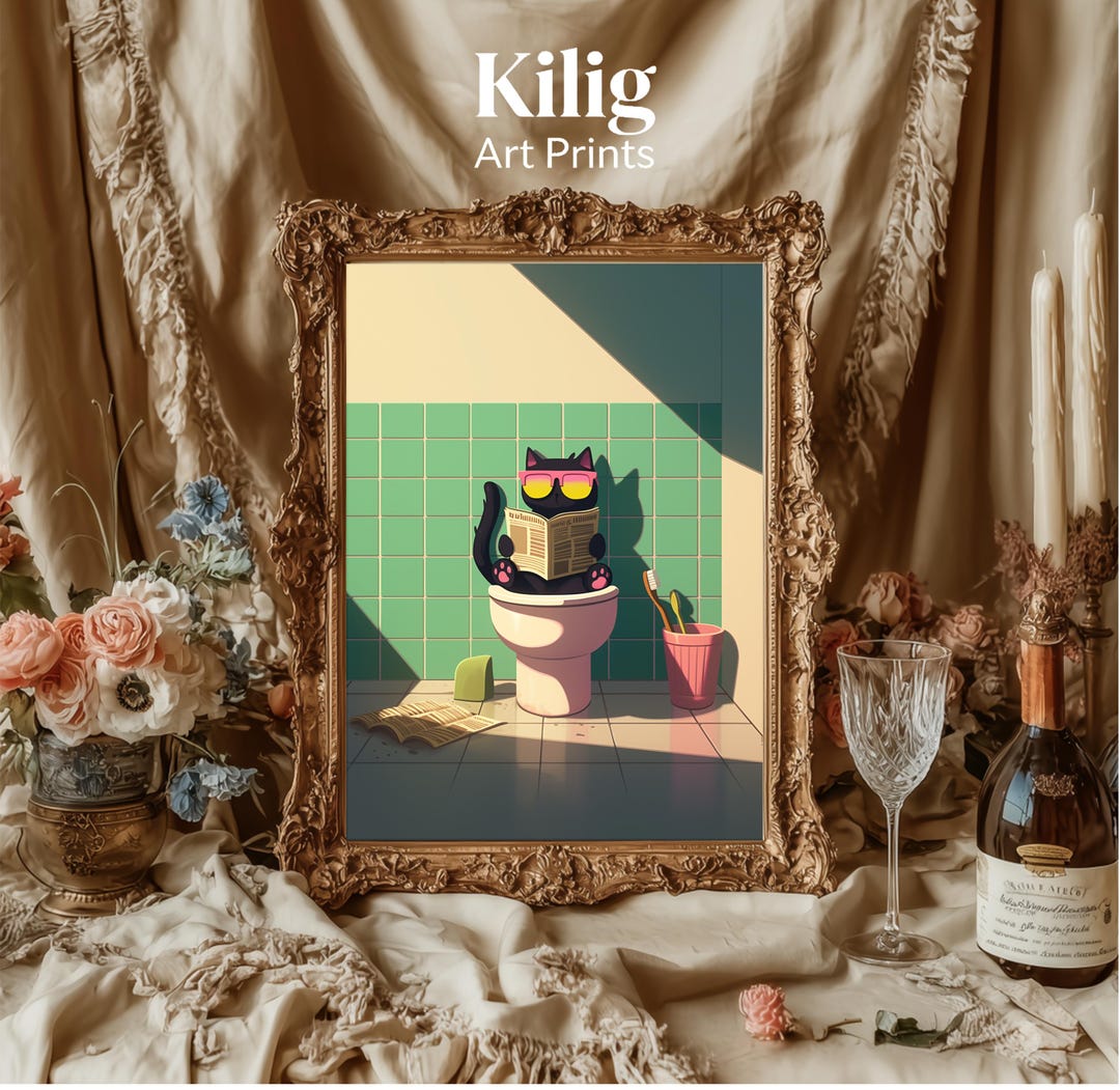 Funny Black Cat Bathroom Print | Kitty Art (digital Download - Etsy
