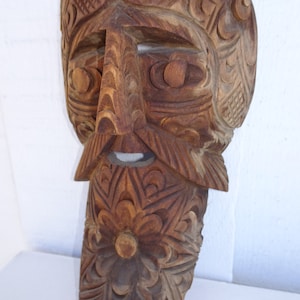 Vintage Carved Wood Mask, Primitive Mask, Arched Mask