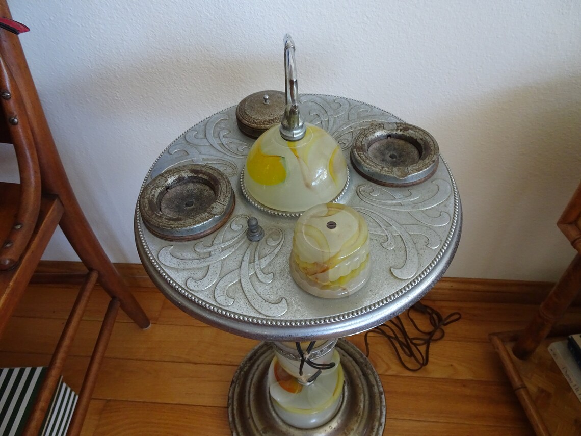 Antique Art Deco Marble Standing Ashtray Cast Iron Floor Etsy