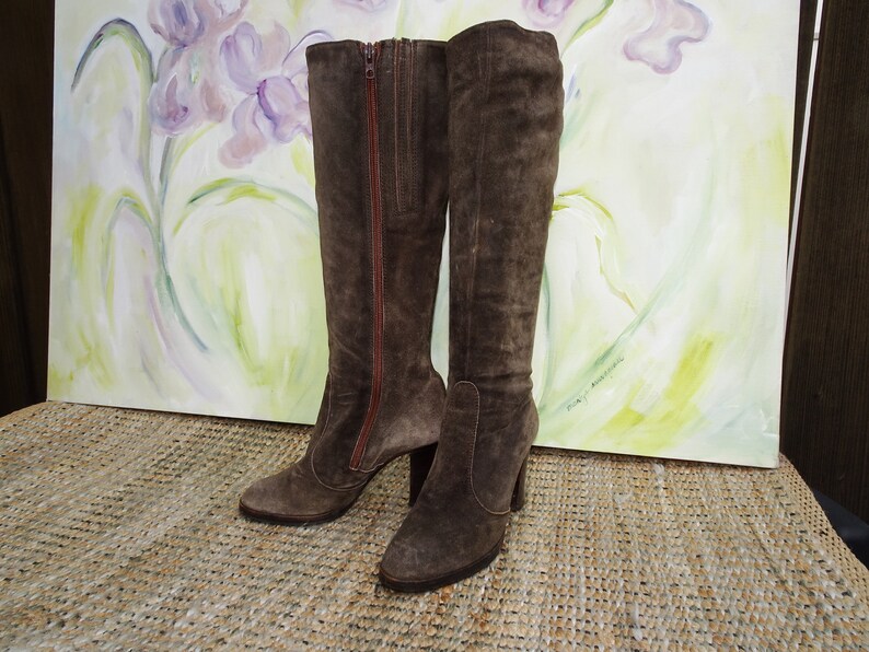 grey suede knee boots