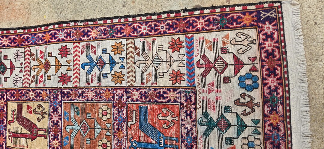Saudi Rug Vintage Persian Hand Woven Wool Rug, Saudi Arabian Wool Rug, Geometric ...
