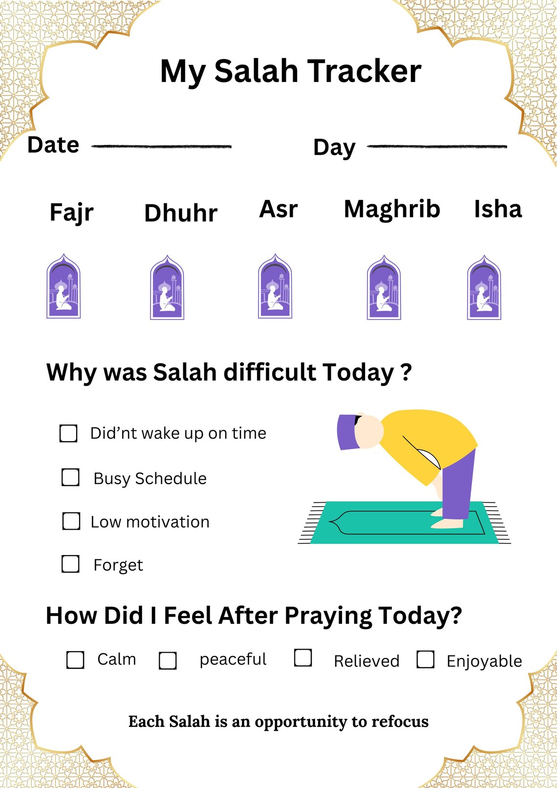 Daily Salah Tracker Printable | Islamic Prayer Tracker | Ramadan ...