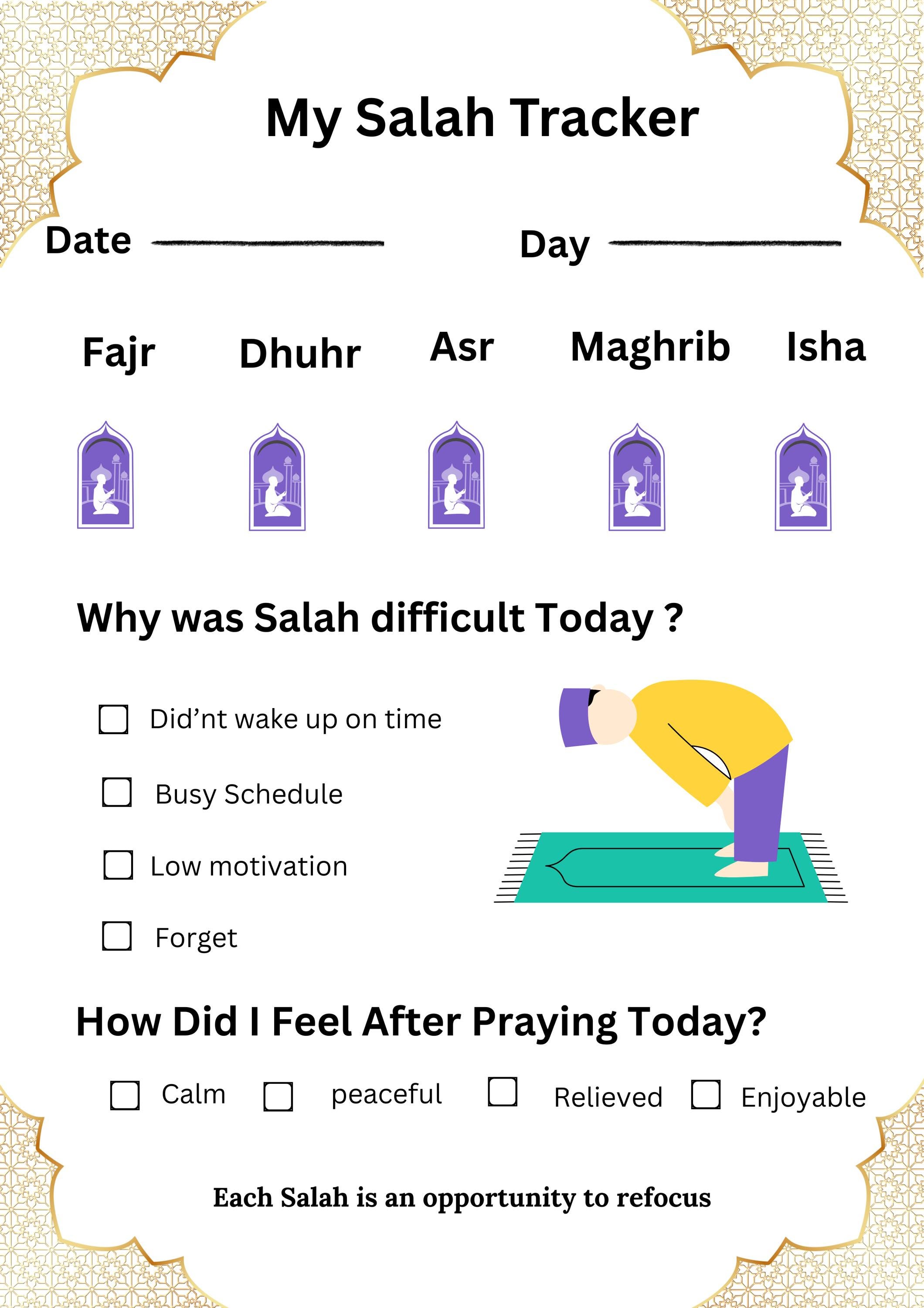 Daily Salah Tracker Printable | Islamic Prayer Tracker | Ramadan ...