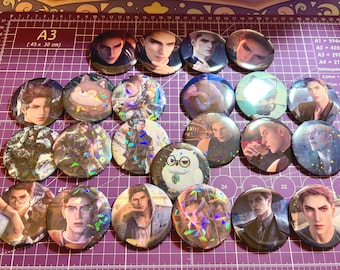 Valko Love and Deepspace | Button Badges | Custom 2.25” Badges | Holographic Glitter or Clear Glossy Finishes | Ita Bag | Otaku Gift