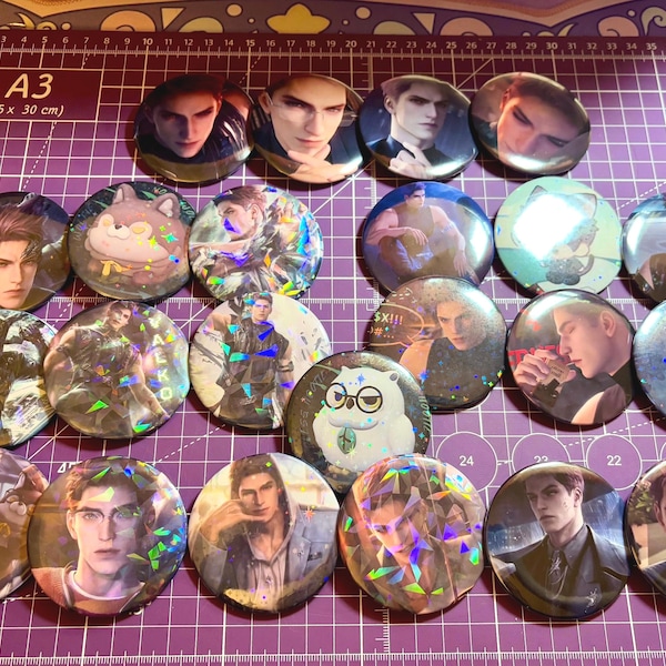 Valko Love and Deepspace | Button Badges | Custom 2.25” Badges | Holographic Glitter or Clear Glossy Finishes | Ita Bag | Otaku Gift