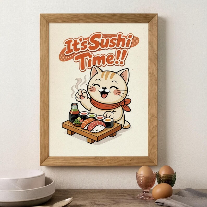Sushi Cat Art Print – Kawaii Japanese Illustration (digital Download ...