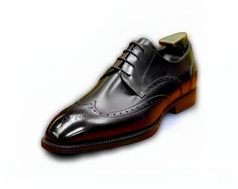 Handgemaakte zwarte leren brogue-derbyschoenen voor heren | Formele geklede schoenen | Kantoorcadeau bruiloft