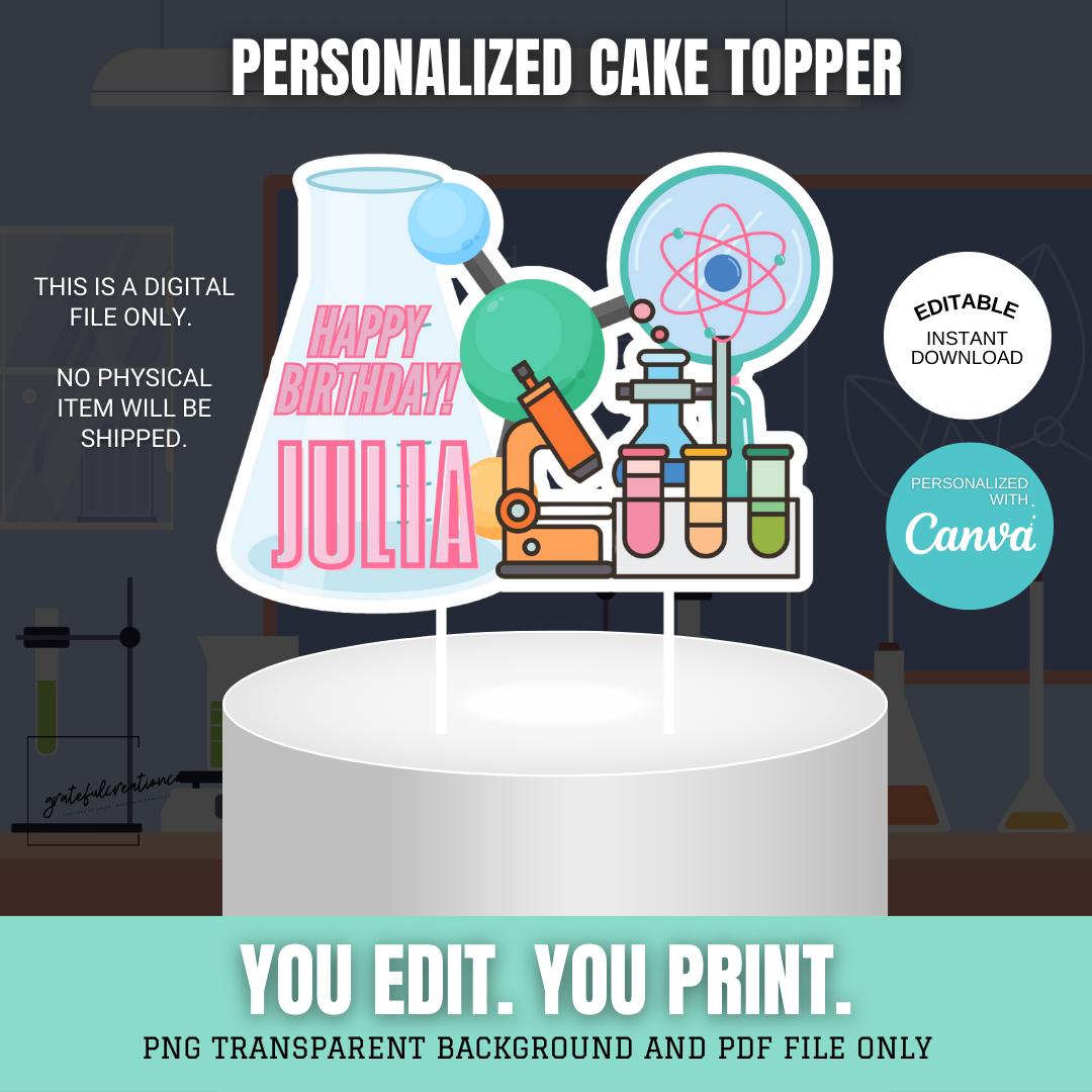 Science Laboratory Birthday Cake Topper, Personalized, Editable Cake ...
