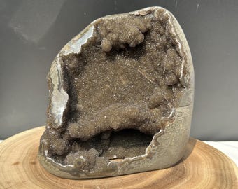 Dark Green Amethyst Geode Cave, Rare Uruguayan Botryoidal Sugar Druzy, Polished Heavy Crystal Specimen Exact 5.84lb
