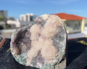 Rare Phantom Amethyst & Calcite Symbiosis, Unique Inclusion Crystal Specimen, Raw Purple Druzy Decor Direct Brazil Exact 1.88lb