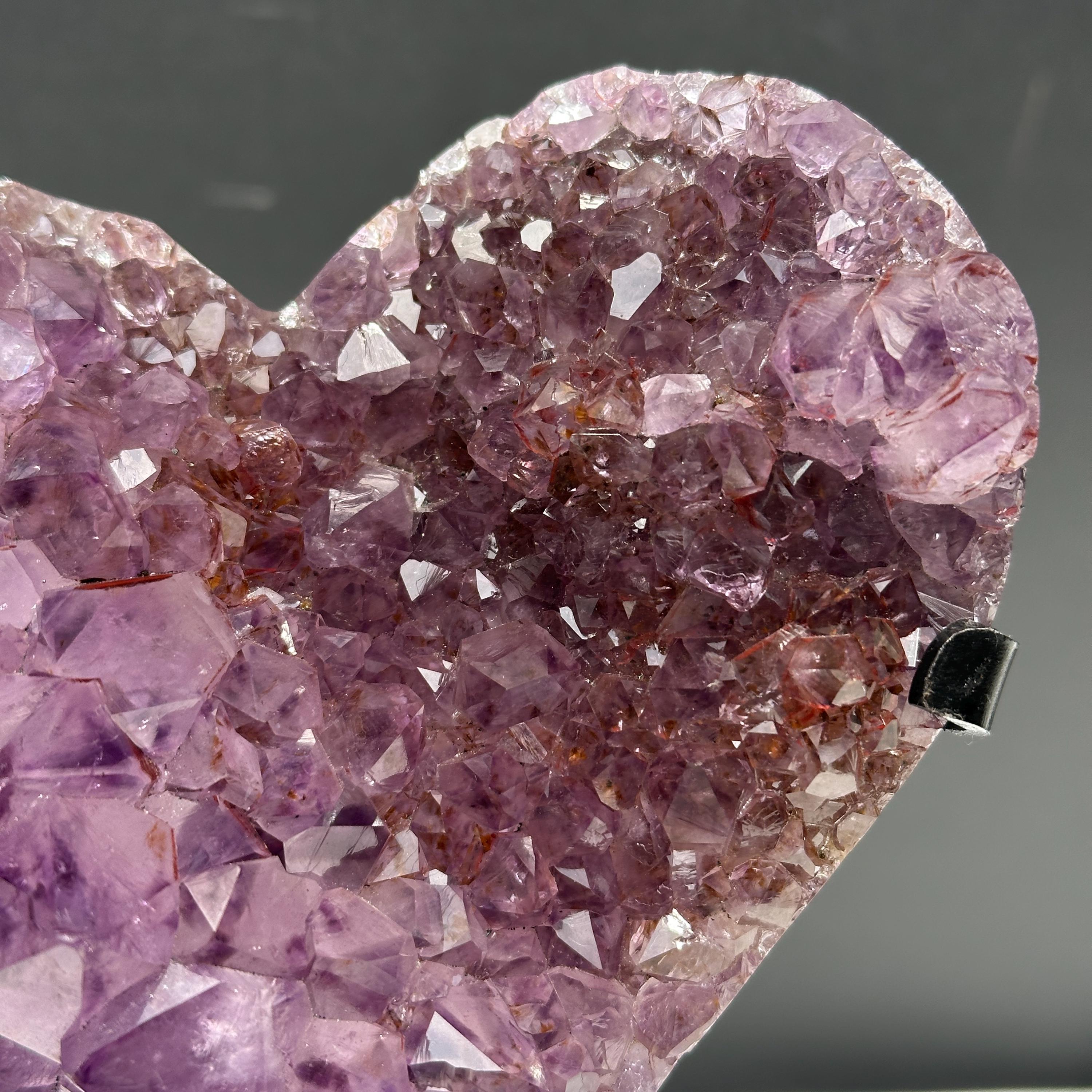 Amethyst Heart Geode on Custom Metal Stand, Red Rutilated Quartz ...