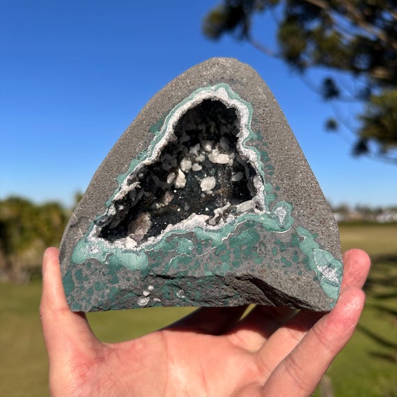 Brazilian Lodolite Quartz Geode Cave, Scenic Garden Quartz Crystal, Natural Druzy Display Pick Exact A-B
