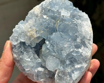 Celestite Crystal Cluster, Natural Blue Celestite Raw Stone with Free Stand, Mineral Specimen Pick Exact A-B