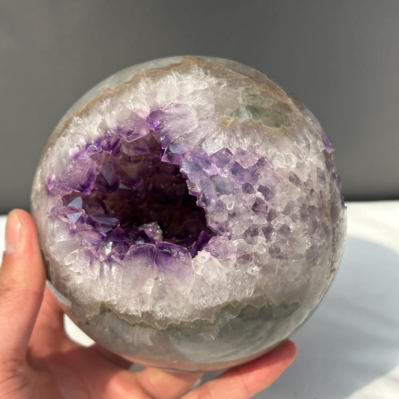 Large Amethyst Geode Sphere, 5.84lb Polished Brazilian Crystal Ball ...