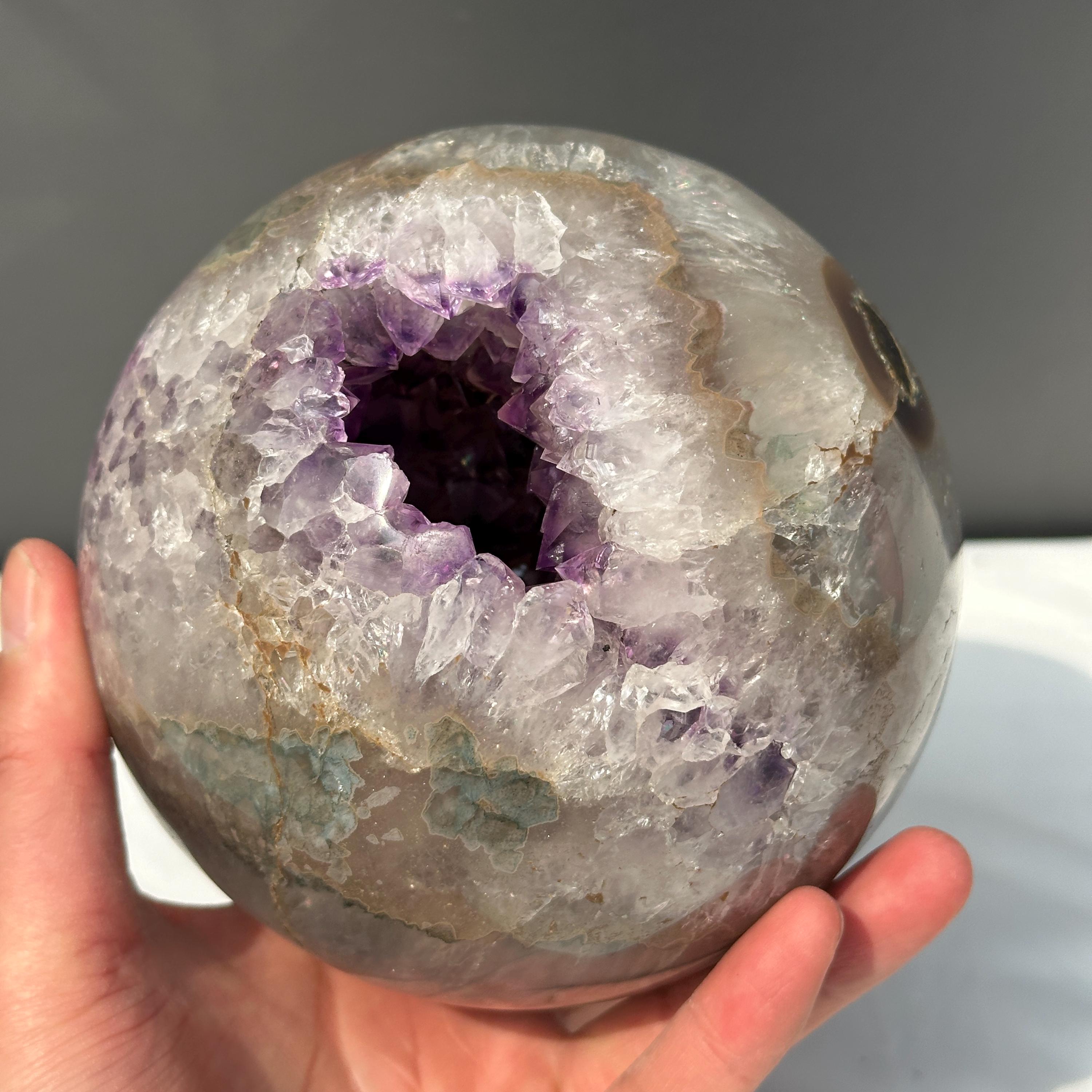 Large Amethyst Geode Sphere, 5.84lb Polished Brazilian Crystal Ball ...
