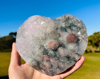 Brazilian Lodolite Quartz Heart, Scenic Garden Quartz Crystal, Natural Druzy Display, One of a Kind Specimen