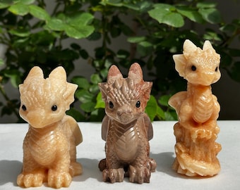 Cute Baby Dragon Carving, Natural Calcite & Picture Jasper Crystal Dragon Statue, Fantasy Decor Desk Pet Pick Exact Standing or Sitting