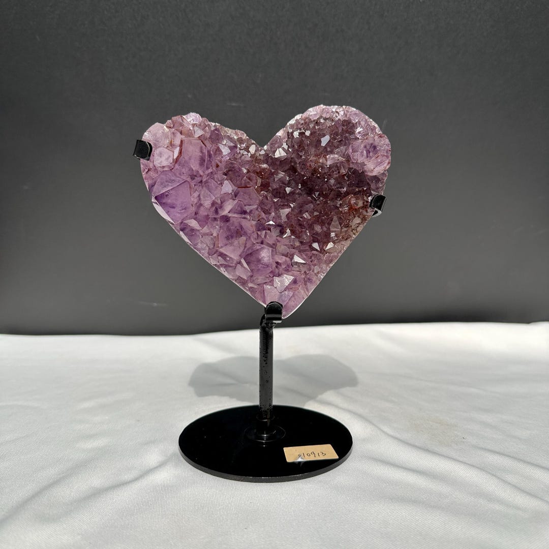 Amethyst Heart Geode on Custom Metal Stand, Red Rutilated Quartz ...