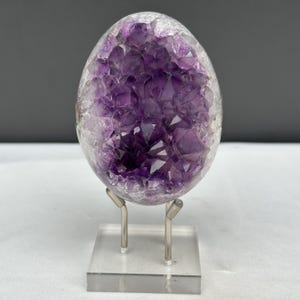 Special Price! Deep Purple Amethyst Dragon Egg with Stand, Polished Brazilian Geode Egg, Sparkling Crystal Cave Decor Exact Specimen 1.03lb