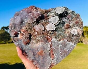 Large Brazilian Lodolite Quartz Heart, Scenic Garden Quartz Crystal, Druzy Flower Display, One of a Kind