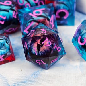 Blue Dragon Eye Dice, Handmade Sharp Edge Resin Dice for DnD, RPG, Tabletop Games, DND Player Gift, D20 Dice Set, Liquid Core Dice Set, D6