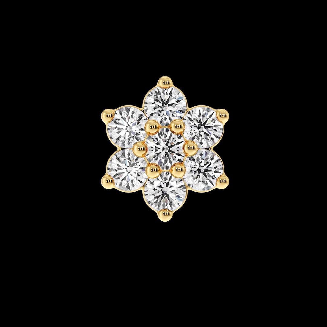 14K Gold 7 Lab Diamond Flower Nose Pin – Minimalist Screw Back Daily ...
