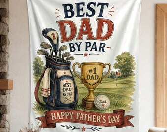 Arazzo vintage da golf "Best Dad By Par", decorazione da parete per la festa del papà dedicata agli amanti del golf, trofeo retrò a forma di sacca da golf, regalo per papà, decorazione per campi da golf in stile country.