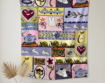 Retro Cat Tarot Tapestry, Colorful Mystic Kitty Wall Hanging,Cute Witchy Room Decor,Eclectic Animal Art For Bedroom Dorm Gift,Cat Lover Gift