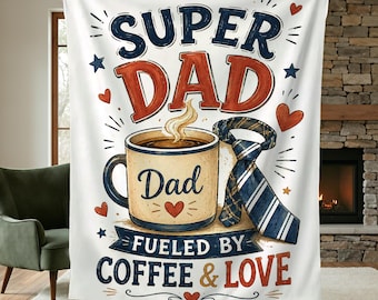 Arazzo personalizzato "Super Papà alimentato da caffè e amore", decorazione murale minimalista per la festa del papà con tazza da caffè e cravatta, regalo patriottico per la casa dedicato al papà